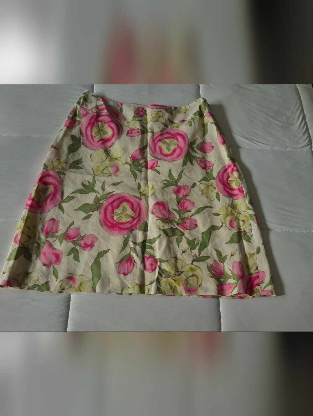 Floral  Pink and Green Skirt Linen